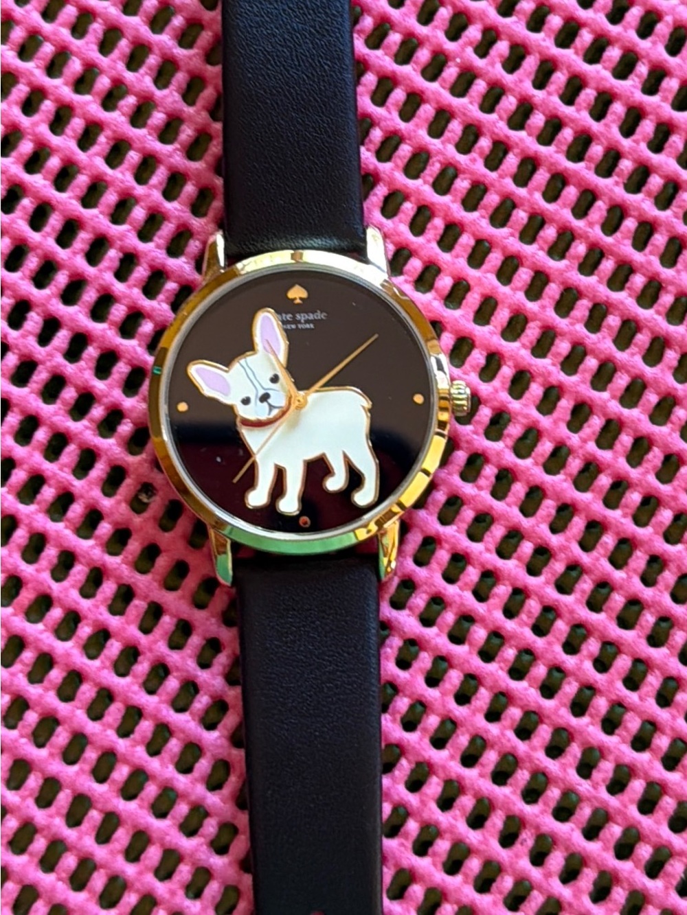 kate spade Black Watch with White French Bulldog and Pink Accents